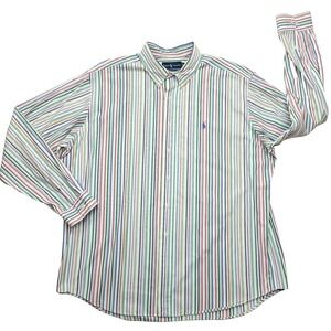Vtg Ralph Lauren Striped Button‎ Down Shirt XXL Long Sleeve 100% Cotton Preppy